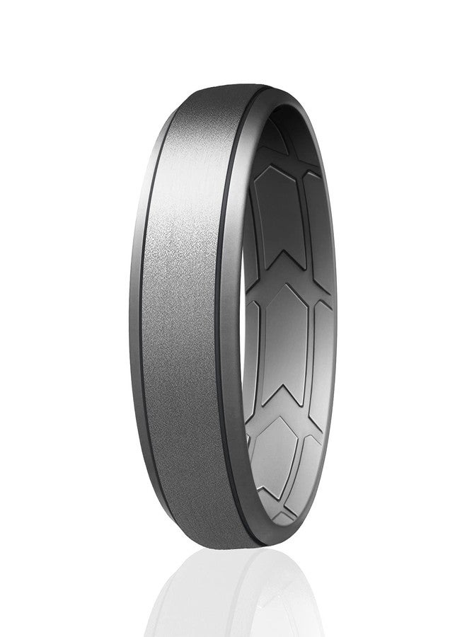 ROQ Breathable Silicone Rings for Men - Inner Arrow Shape Grooves for Enhanced Breathability - Classic Mens Silicone Rubber Wedding Ring Band - Beveled Metallic Platinum Colors - Size 11 - Image 1