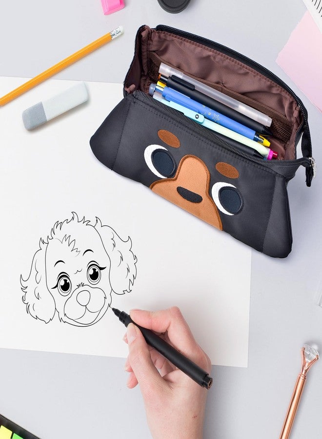 Lanxivi Hongdian Large Capacity Pencil Case Black Color, 3D Dog Pen Bags Stationery Pencil Pouch Organizer and Cosmetic Bag for Office College School - Image 2