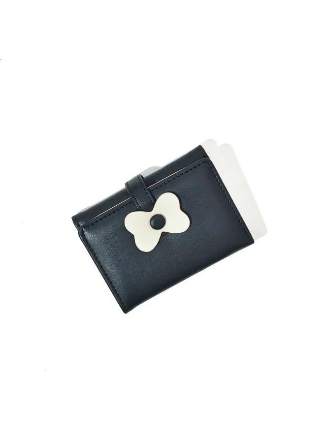 محفظة وحاملة بطاقات جلد أسود تحتوي على جيوب متعددة للنقود والبطاقات وجيب بسوستة للنقود