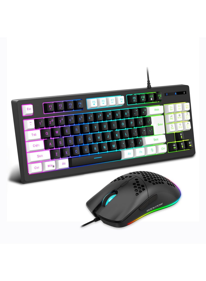 روك بو السلكية الألعاب لوحة المفاتيح الماوس كومبو,RGB الألعاب الفئران إيرغونومية فوق الخفيفة 8000DPI المستشعر البصري,87 مفاتيح لوحة المفاتيح الألعاب RGB الخلفية الإضاءة,الميكانيكية شعور مكافحة الشبح لوحة المفاتيح الفئران لجهاز الكمبيوتر الشخصي لاعب أبيض أسود - Image 1