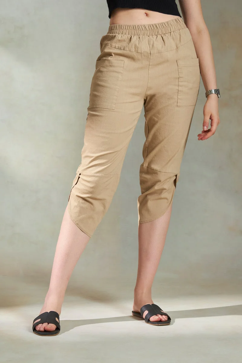 Virgio Cotton Stretch Vacation Panelled Capris for Women