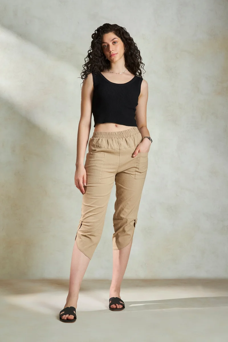 Virgio Cotton Stretch Vacation Panelled Capris for Women