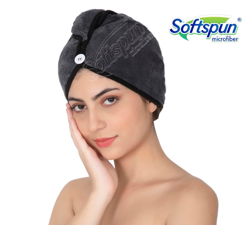 SOFTSPUN Microfiber Hair Cap 1 Pcs 70X25 cm Grey 280 GSM Super Absorbent Quick Dry Hair Turban for Drying All Kinds of Hair Straight or Curly Short or Long Thin or Thick Hair. - Image 3