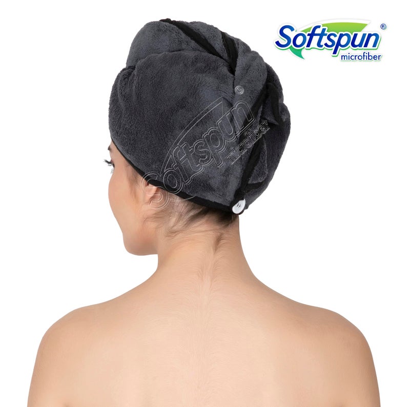 SOFTSPUN Microfiber Hair Cap 1 Pcs 70X25 cm Grey 280 GSM Super Absorbent Quick Dry Hair Turban for Drying All Kinds of Hair Straight or Curly Short or Long Thin or Thick Hair. - Image 2