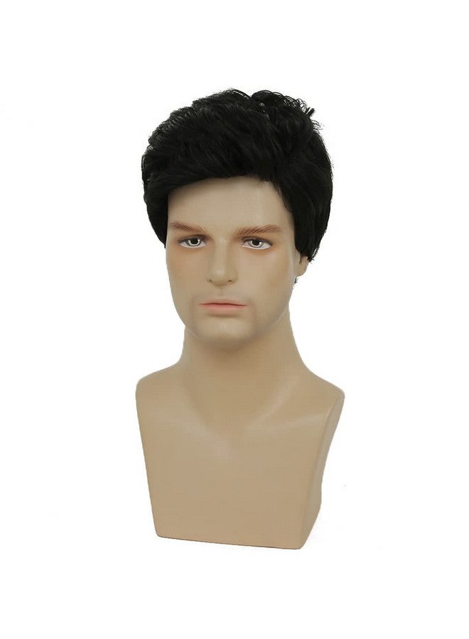 Swiking Mens Short Black Wig Natural Looking Synthetic Full Hair Wigs for Male Daily Party Costume Wig (Black) - Image 2