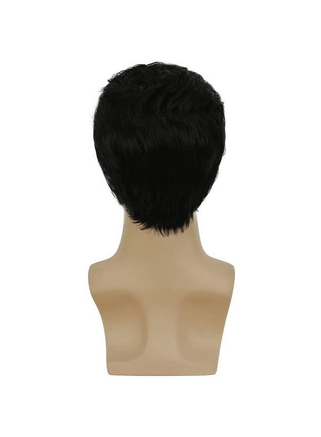 Swiking Mens Short Black Wig Natural Looking Synthetic Full Hair Wigs for Male Daily Party Costume Wig (Black) - Image 5