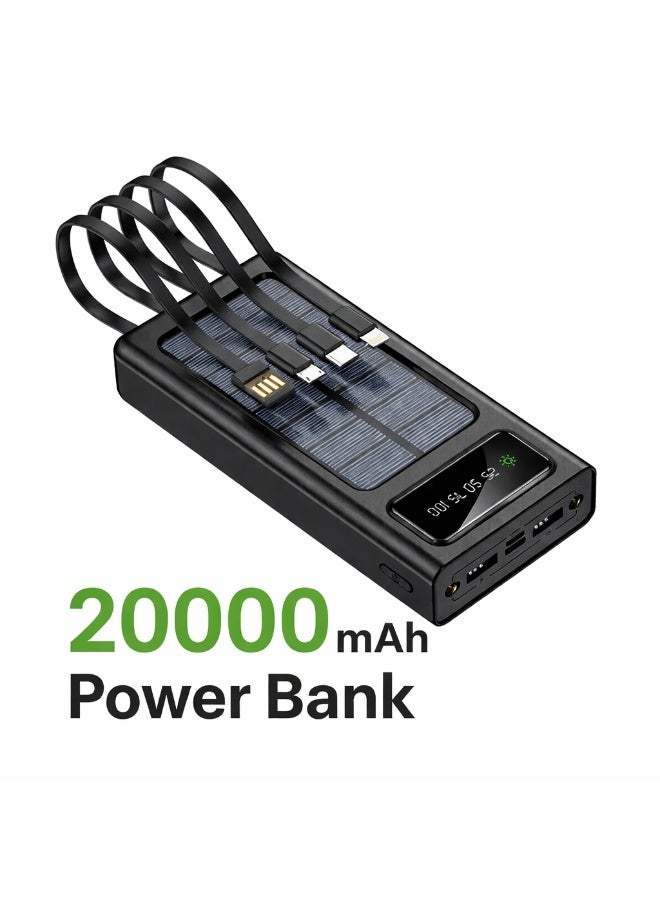 ZHY Solar PowerBank 20000mAh – High-Capacity External Battery Pack with LED Flashlight, Dual USB Output Ports, Fast Charging Support, Portable Charger for Smartphones, Tablets, and USB Devices – Ideal for Travel, Outdoor Use & Emergencies – Black - Image 1