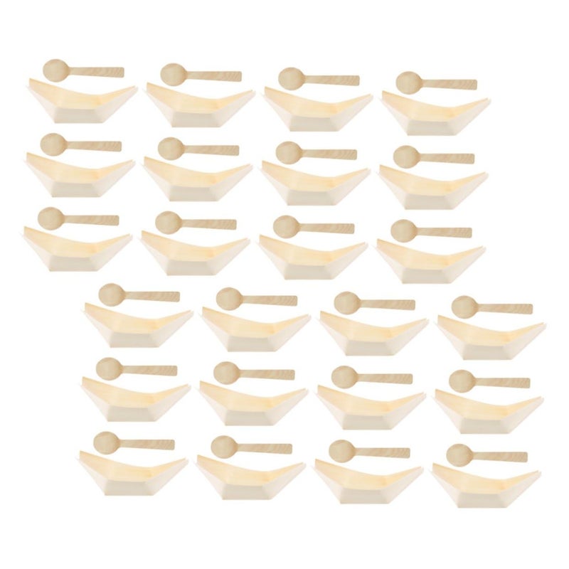Disposable Pine Wood Sushi Boat Plates 3 Inch Tray with Spoons 100pcs Set for Party Catering - Image 2