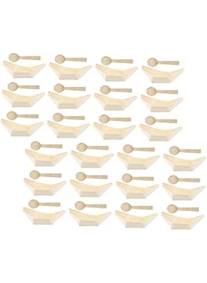 Disposable Pine Wood Sushi Boat Plates 3 Inch Tray with Spoons 100pcs Set for Party Catering - Image 1