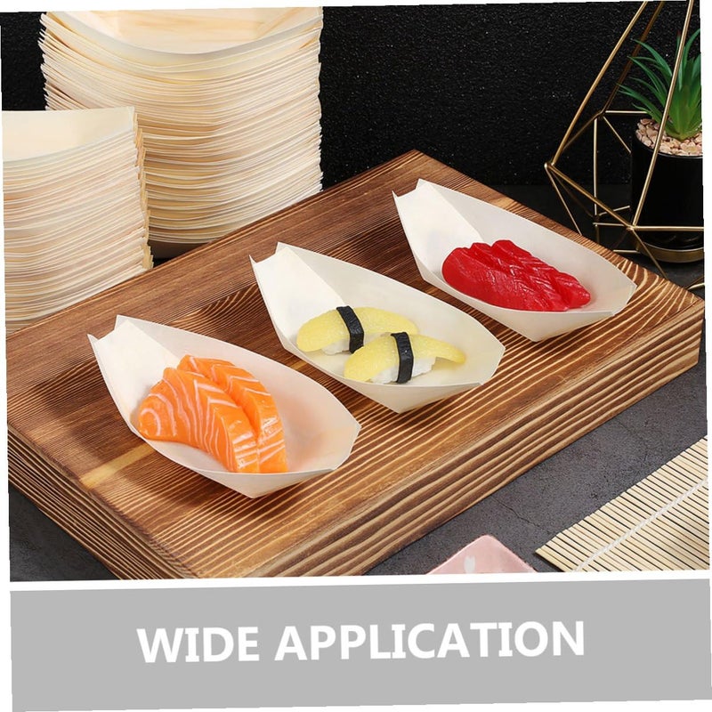 Disposable Pine Wood Sushi Boat Plates 3 Inch Tray with Spoons 100pcs Set for Party Catering - Image 5