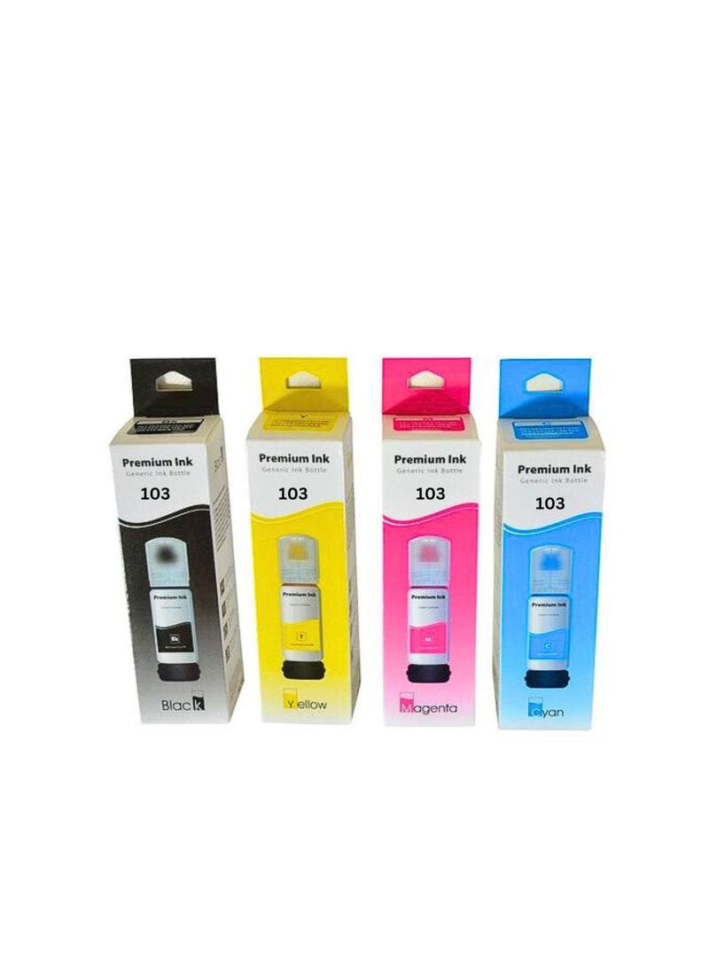 Terabyte حبر الطابعة 103 لـ EPSON لمجموعة حبر EcoTank مجموعة كاملة من 4 (أسود أزرق سماوي أرجواني أصفر) لـ L1110‎ L3110 L3111 L3150 L3151‎ L3156 L3160 L5190‎ - Image 1