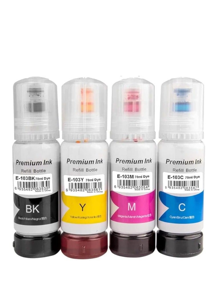 Terabyte حبر الطابعة 103 لـ EPSON لمجموعة حبر EcoTank مجموعة كاملة من 4 (أسود أزرق سماوي أرجواني أصفر) لـ L1110‎ L3110 L3111 L3150 L3151‎ L3156 L3160 L5190‎ - Image 2