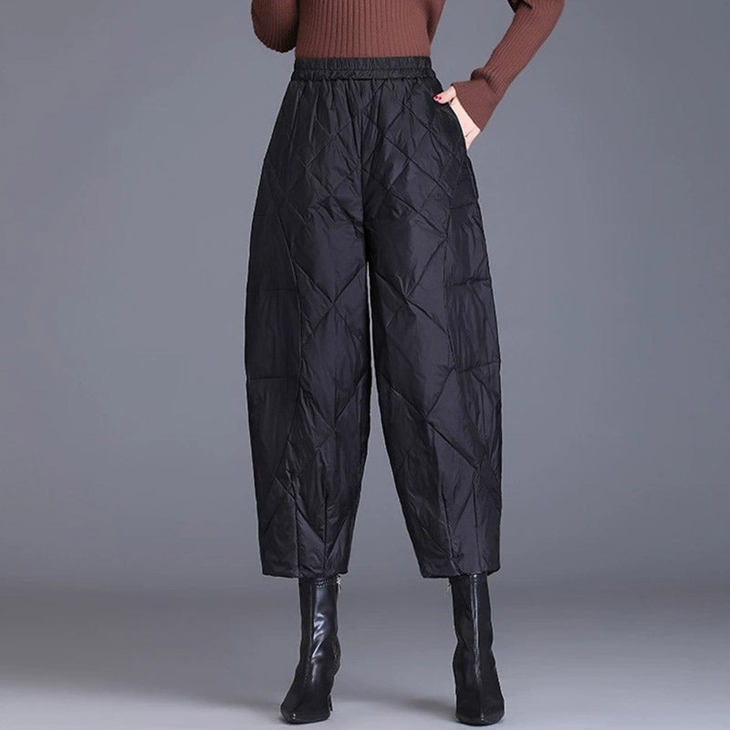 2024 High Waist Slim Autumn Winter Warm Padded Trousers Black (light cotton pants 815#) 