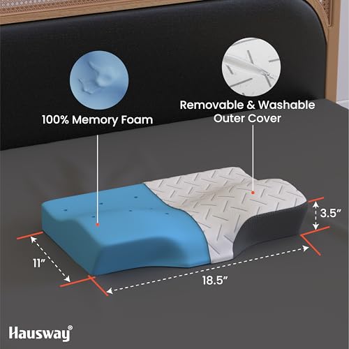 HAUSWAY Cervical Pillow for Neck Pain and Shoulder Pain | Orthopedic Memory Foam Cervical Pillow for Neck with Cool Gel | Support for Sleeping | 2-Year Warranty | 18.5x11x3.5 Inch | White - Image 2