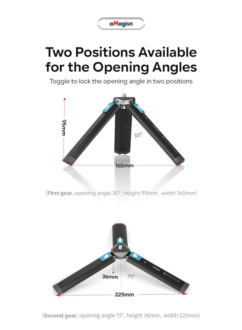 aMagisn Metal Desktop Tripod Stand – Durable Foldable Table Tripod with Adjustable Angles, 1/4" Stainless Steel Screw, Anti-Slip Silicone Feet – Camera Accessory - Image 4