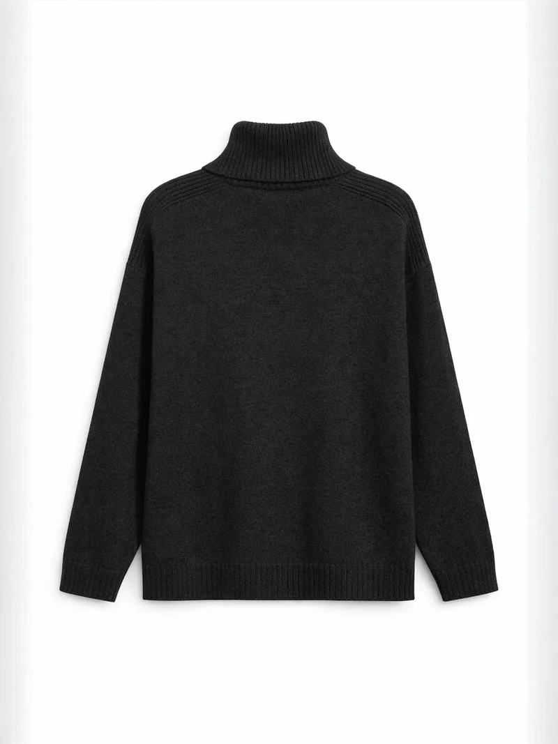 Mixray Black Mixray Loose Fit Turtleneck Knit Sweater for Women | Best Price UAE