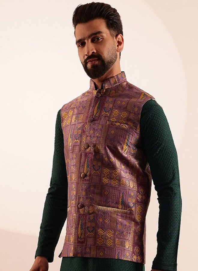 SOJANYA Geometric Design Brocade Nehru Jacket - Image 3