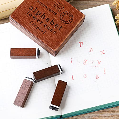 DIYOMR Vintage Letter Stamps Wood Rubber Stamps, 26Pcs Alphabet Stamps Set with Old Red Vintage Wooden Box for Gift Card Making Scrapbook DIY Ancient Typing Simulation (Lowercase, Print) - Image 5