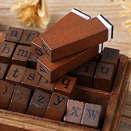 DIYOMR Vintage Letter Stamps Wood Rubber Stamps, 26Pcs Alphabet Stamps Set with Old Red Vintage Wooden Box for Gift Card Making Scrapbook DIY Ancient Typing Simulation (Lowercase, Print) - Image 4