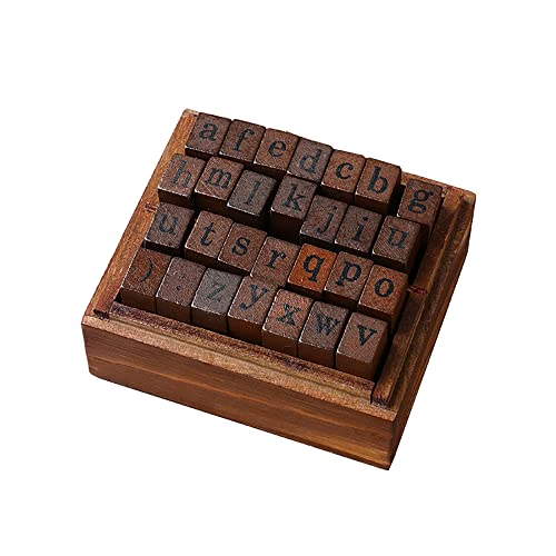 DIYOMR Vintage Letter Stamps Wood Rubber Stamps, 26Pcs Alphabet Stamps Set with Old Red Vintage Wooden Box for Gift Card Making Scrapbook DIY Ancient Typing Simulation (Lowercase, Print) - Image 2