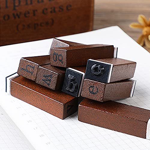 DIYOMR Vintage Letter Stamps Wood Rubber Stamps, 26Pcs Alphabet Stamps Set with Old Red Vintage Wooden Box for Gift Card Making Scrapbook DIY Ancient Typing Simulation (Lowercase, Print) - Image 3