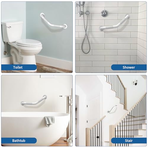 Munzong 16 Inch Angled Shower Grab Bar White, Munzong 2 Pack Anti Slip Bathroom Grab Bar, Knurled Bathroom Balance Bar,Safety Hand Rail Support Handicap Elderly Injury Senior Assist Bath Handle-1.25” Tube - Image 5