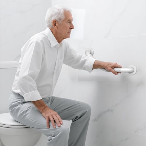Munzong 16 Inch Angled Shower Grab Bar White, Munzong 2 Pack Anti Slip Bathroom Grab Bar, Knurled Bathroom Balance Bar,Safety Hand Rail Support Handicap Elderly Injury Senior Assist Bath Handle-1.25” Tube - Image 3