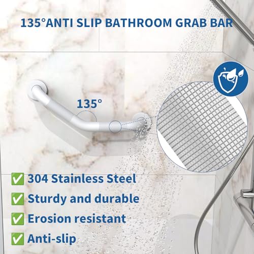Munzong 16 Inch Angled Shower Grab Bar White, Munzong 2 Pack Anti Slip Bathroom Grab Bar, Knurled Bathroom Balance Bar,Safety Hand Rail Support Handicap Elderly Injury Senior Assist Bath Handle-1.25” Tube - Image 4
