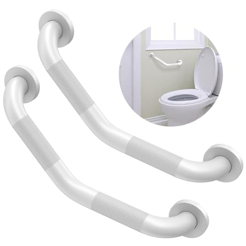 Munzong 16 Inch Angled Shower Grab Bar White, Munzong 2 Pack Anti Slip Bathroom Grab Bar, Knurled Bathroom Balance Bar,Safety Hand Rail Support Handicap Elderly Injury Senior Assist Bath Handle-1.25” Tube - Image 1