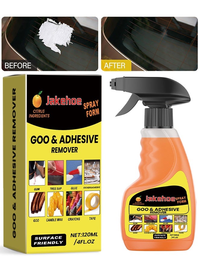 Jakehoe Goo & Adhesive Remover, Glue Remover Spray, Adhesive Remover For Cars, Glue Removal Liquid Tape Remover Sticker Lifter, Safe Adhesive Remover Multifunctional Glue Remover For Car Interiors Removes Residue Labels Decals, 120ML - Image 1