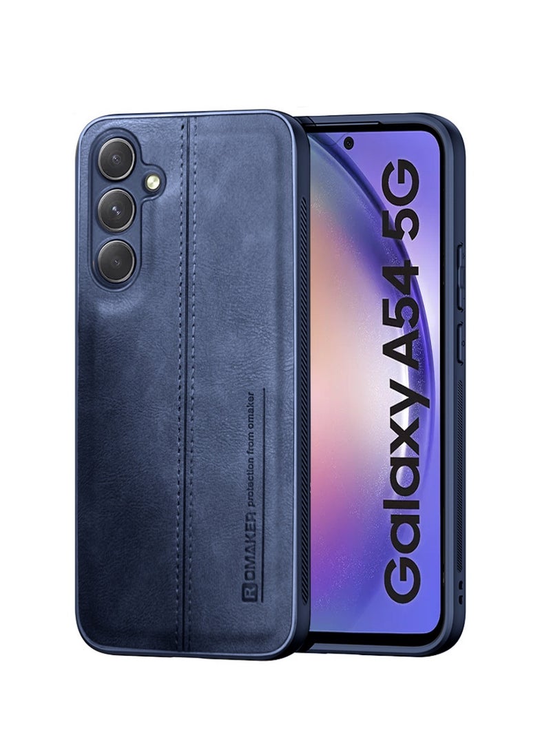 OMAKER - غطاء خلفي مقاوم للصدمات من الجلد الصناعي الفاخر لهاتف Samsung Galaxy A54 5G - أزرق داكن - Image 1