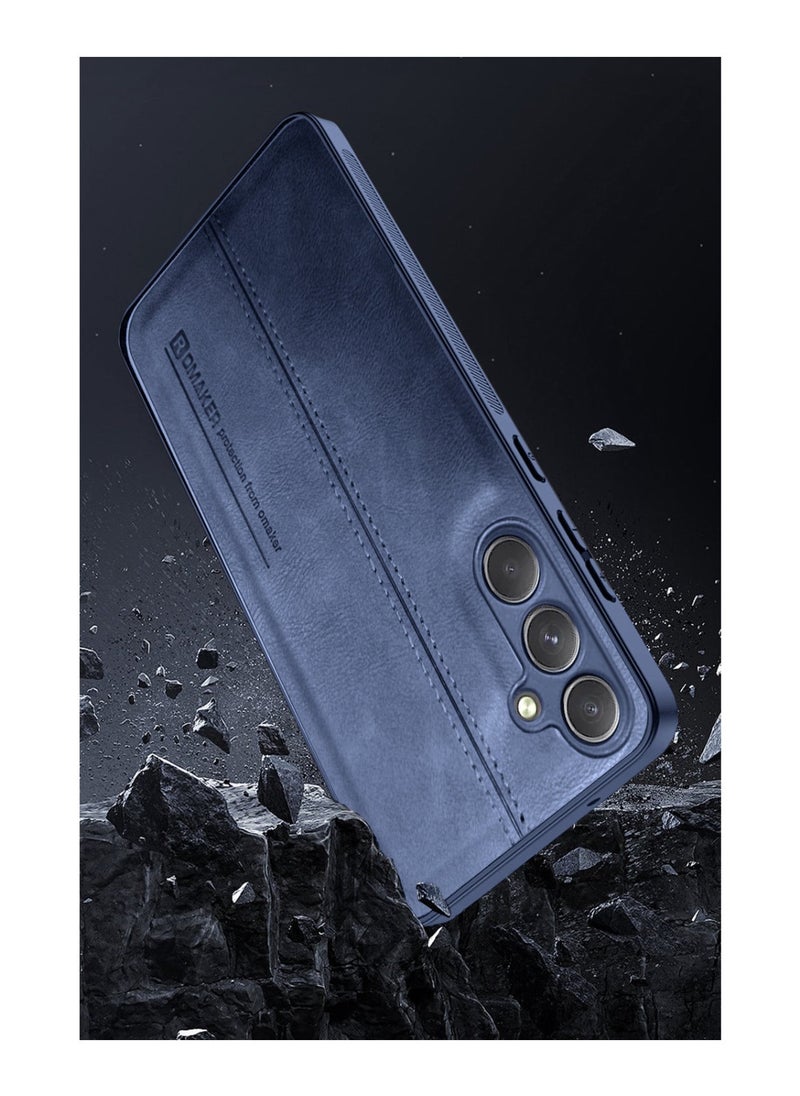 OMAKER - غطاء خلفي مقاوم للصدمات من الجلد الصناعي الفاخر لهاتف Samsung Galaxy A54 5G - أزرق داكن - Image 1