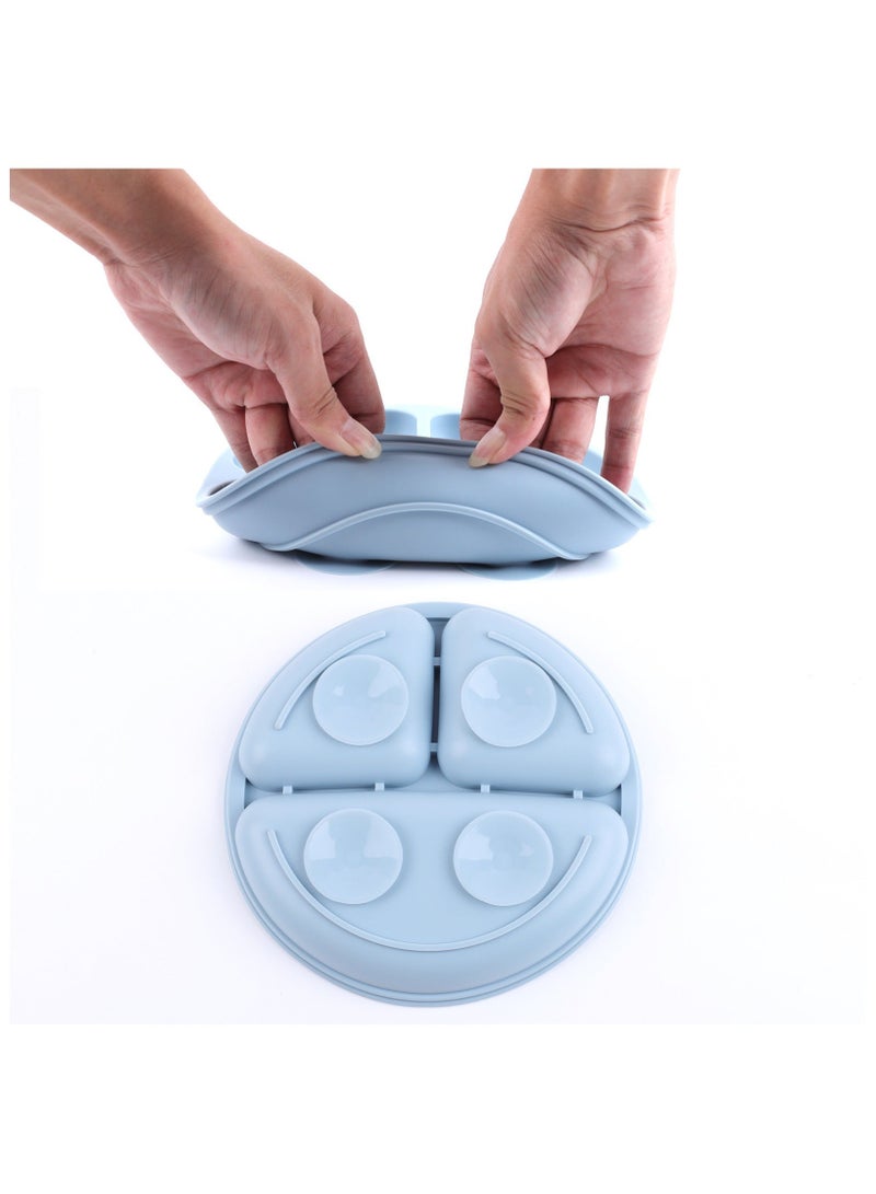 Children's Silicone Tableware Set (Baby Food Tray, Tableware, Tray + Saliva Holder + Fork And Spoon + Water Cup + Lid) Blue Five-Piece set - Image 3