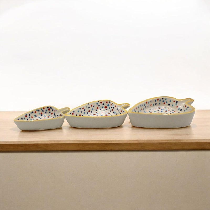 THE POTTERY MUSE Decorative Ceramic Shaped Plates Set of 3 Polka Dot Pattern Serving Plates Snacks Plate Desert Plates - Image 2