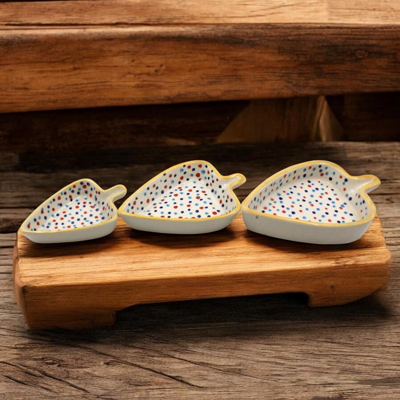 THE POTTERY MUSE Decorative Ceramic Shaped Plates Set of 3 Polka Dot Pattern Serving Plates Snacks Plate Desert Plates - Image 3