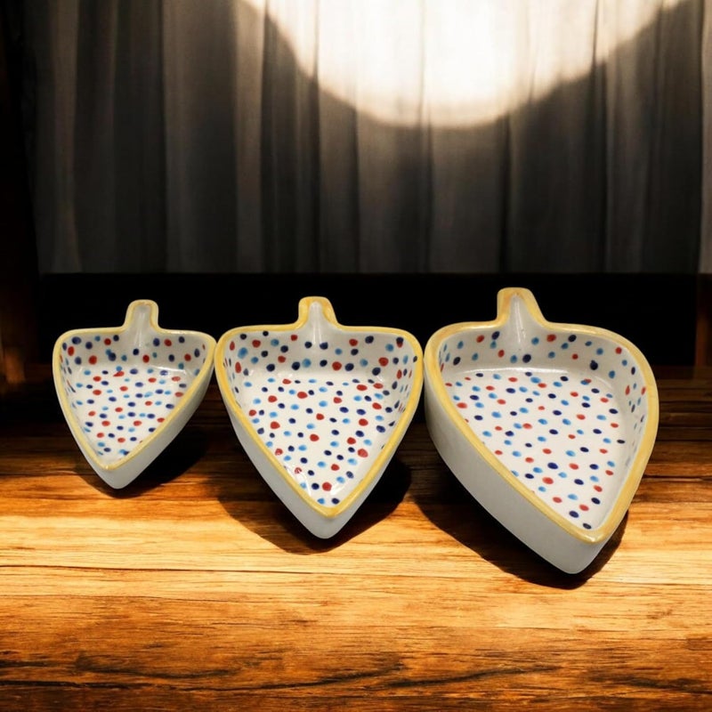 THE POTTERY MUSE Decorative Ceramic Shaped Plates Set of 3 Polka Dot Pattern Serving Plates Snacks Plate Desert Plates - Image 1
