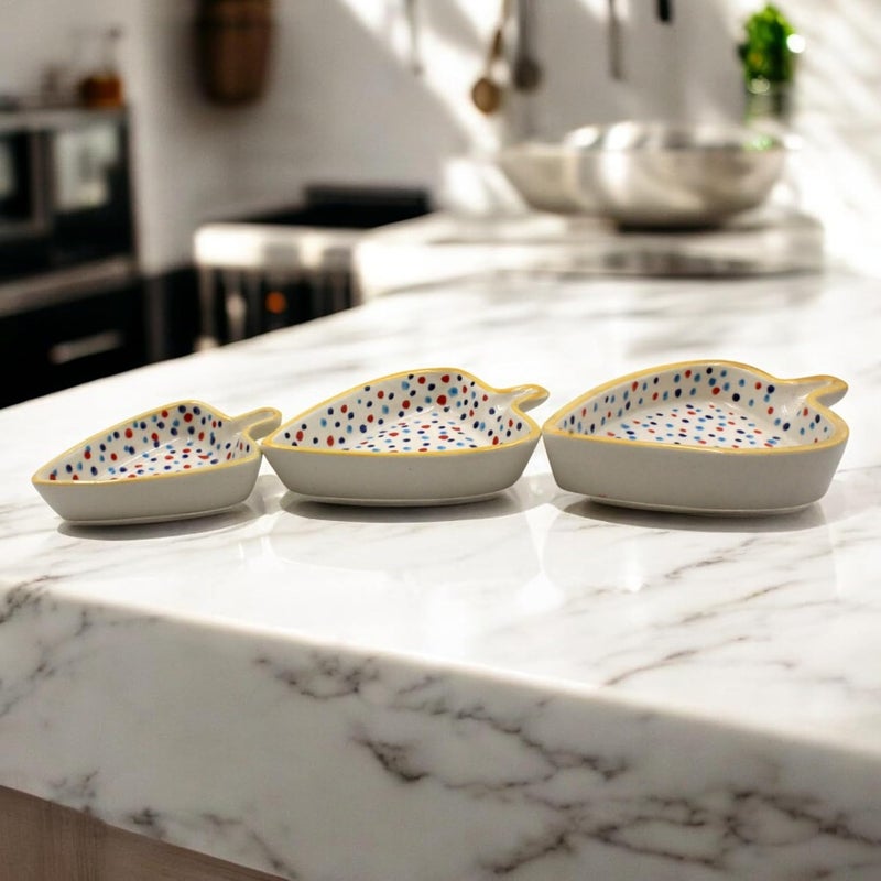 THE POTTERY MUSE Decorative Ceramic Shaped Plates Set of 3 Polka Dot Pattern Serving Plates Snacks Plate Desert Plates - Image 4