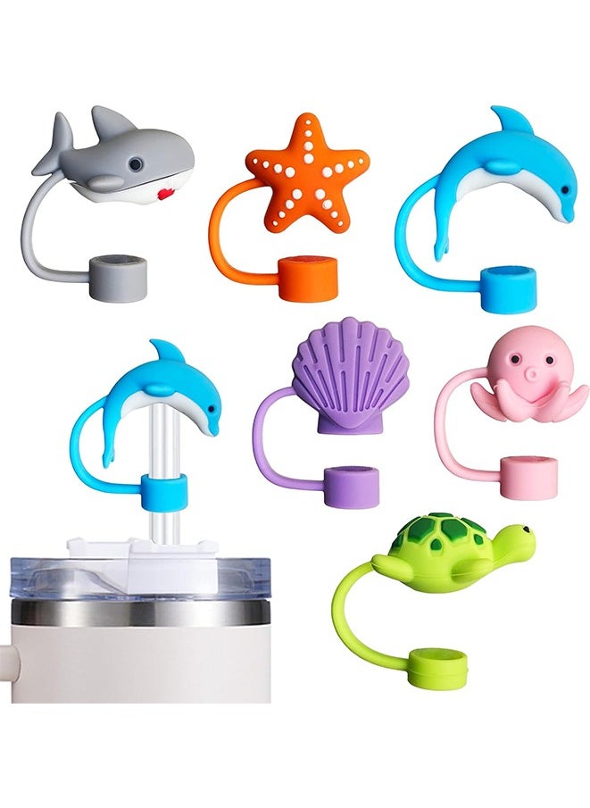 Generic - 6PCS Straw Cover Cap for Stanley Cup, Silicone Sea Animal Straw Topper for Stanley 30&40 Oz Tumbler with Handle, 10mm 0.4in Dust-Proof Reusable Straw Tips Lids. (Color 3) - Image 1