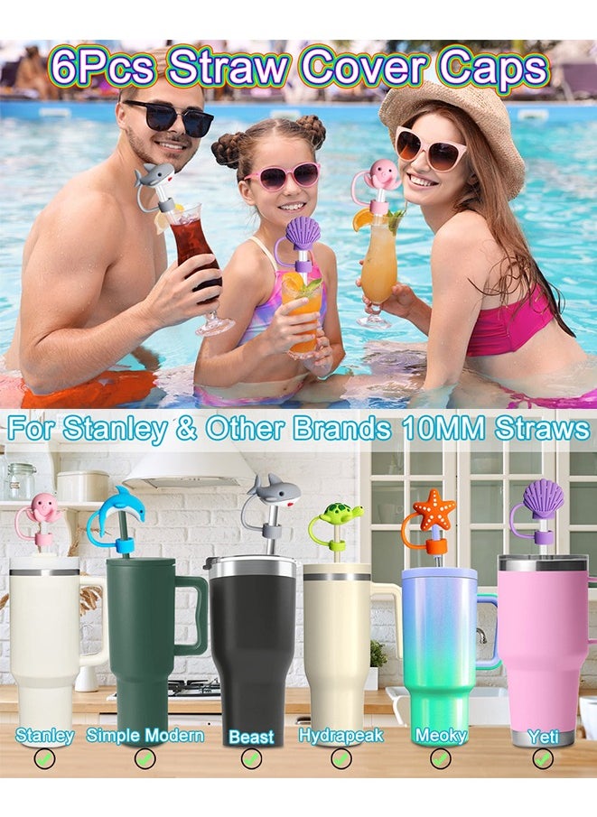 Generic - 6PCS Straw Cover Cap for Stanley Cup, Silicone Sea Animal Straw Topper for Stanley 30&40 Oz Tumbler with Handle, 10mm 0.4in Dust-Proof Reusable Straw Tips Lids. (Color 3) - Image 1