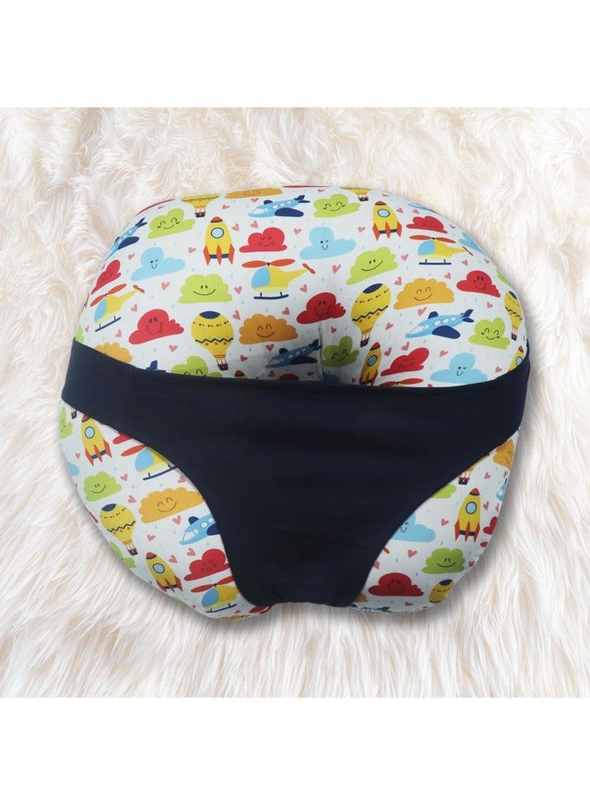 Kradyl Kroft 5In1 Baby Feeding Pillow With 100% Cotton Detachable Cover|With Belt&Baby Hoop|Breastfeeding Pillow|Nursing Pillow (Travel Times) Multicolor  - Image 1