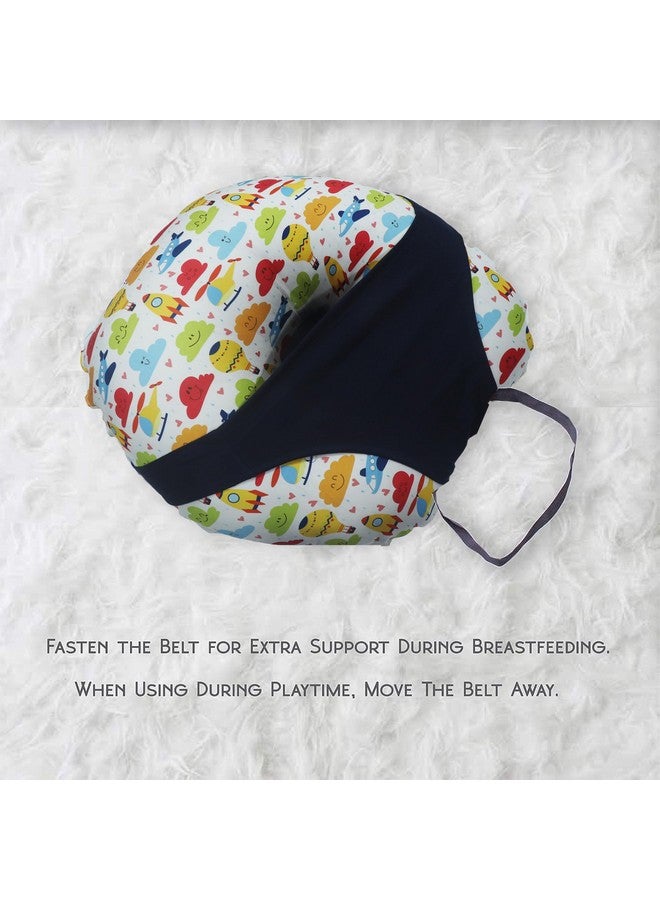 Kradyl Kroft 5In1 Baby Feeding Pillow With 100% Cotton Detachable Cover|With Belt&Baby Hoop|Breastfeeding Pillow|Nursing Pillow (Travel Times) Multicolor  - Image 4