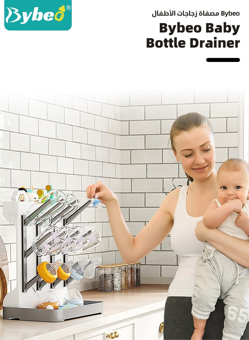 Bybeo Baby Bottle Drying Rack with 12 Hooks, Baby Bottle Rack Dryer +5-Piece Baby Bottle Brush Set, Baby Bottle Cleaning Set, Baby Bottle Organizer for Bottles, Brushes,Pacifiers - Image 2