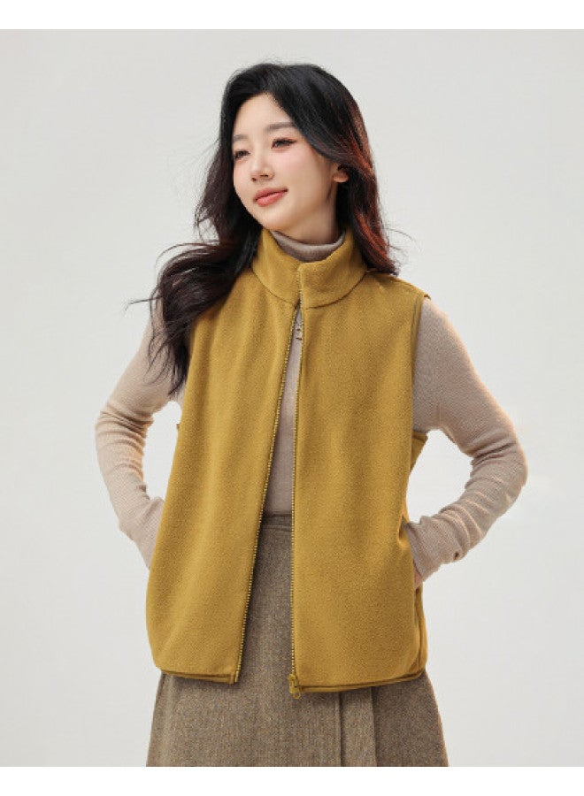 Flying in the snow Women's Simple Stand Collar Fleece Vest Fashion Casual Series Autumn Winter Soft Home Outdoor Vest - Image 1