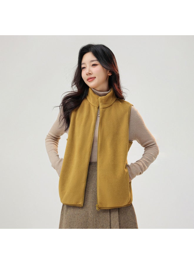 Flying in the snow Women's Simple Stand Collar Fleece Vest Fashion Casual Series Autumn Winter Soft Home Outdoor Vest - Image 2