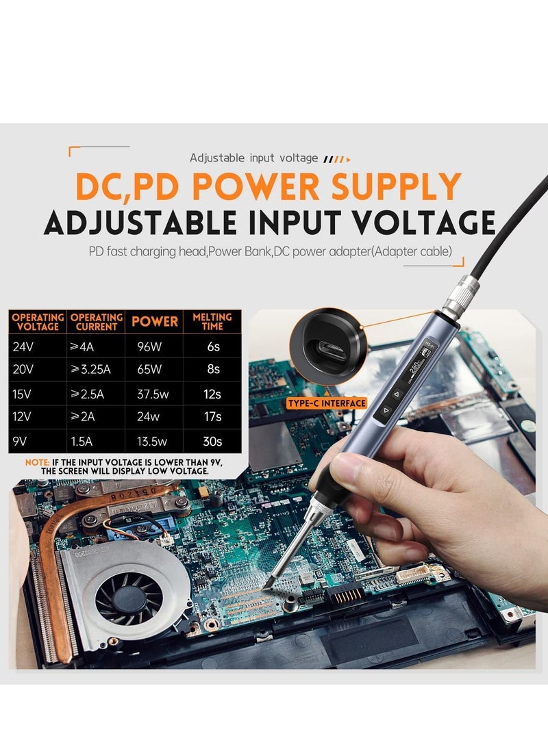 Y&D Soldering Iron Kit Mini Digital Iron, OLED Screen Display, Fast Internal Heating, Auto Sleep, Blue - Image 3