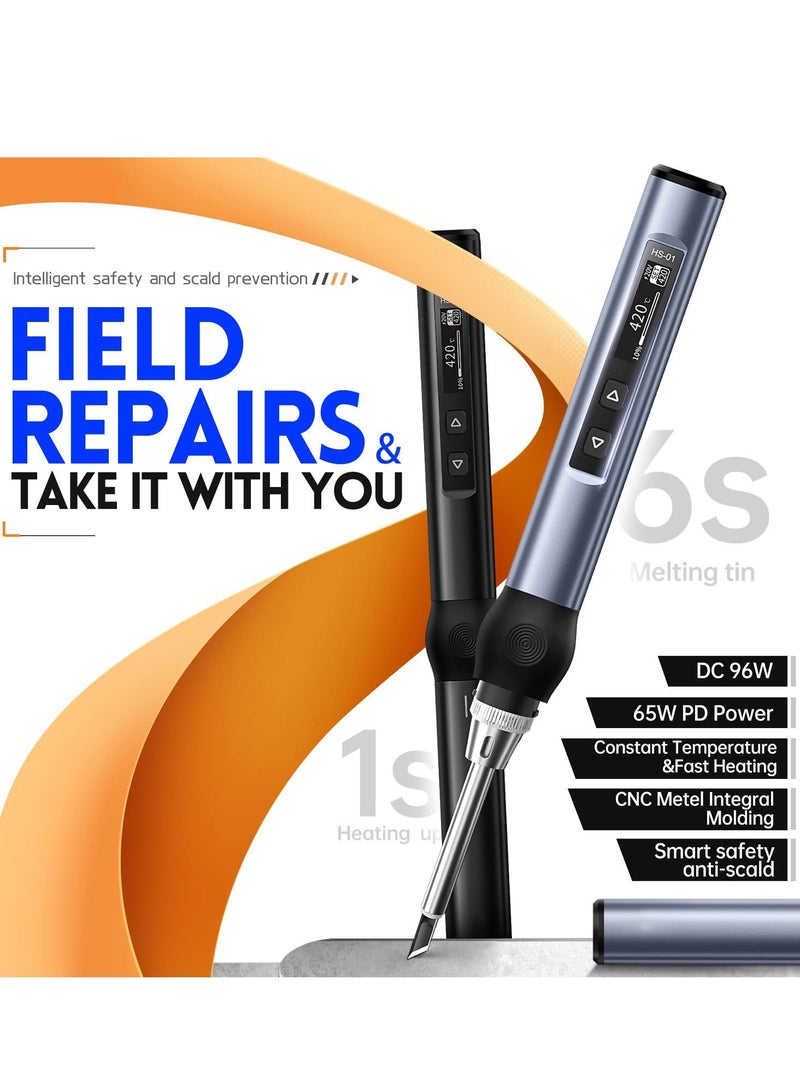 Y&D Soldering Iron Kit Mini Digital Iron, OLED Screen Display, Fast Internal Heating, Auto Sleep, Blue - Image 2