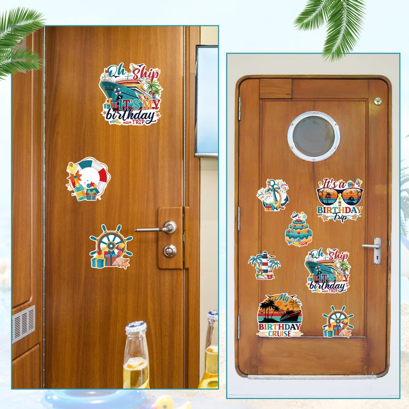 MENIFEND Birthday Cruise Door Decorations Magnetic, 8 Pcs Retro Nautical Cruise Ship Magnets, Colorful Cabin Door Signs Fridge Magnets Decor - Image 5