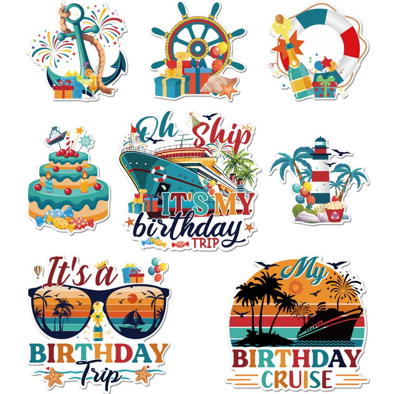 MENIFEND Birthday Cruise Door Decorations Magnetic, 8 Pcs Retro Nautical Cruise Ship Magnets, Colorful Cabin Door Signs Fridge Magnets Decor - Image 1
