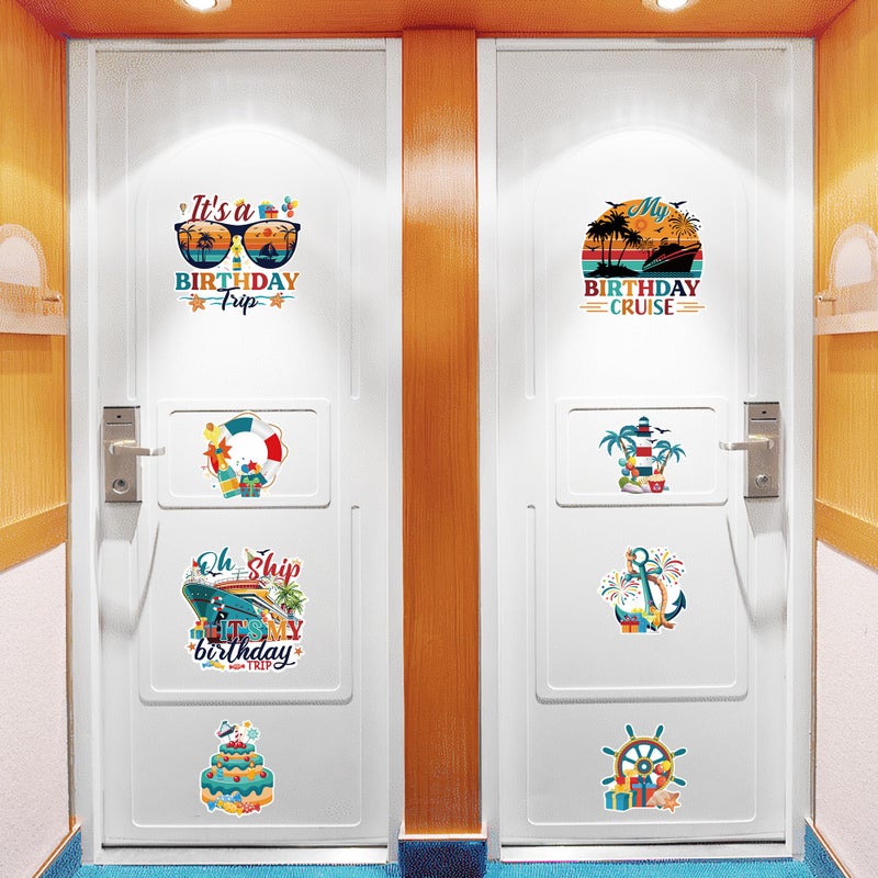 MENIFEND Birthday Cruise Door Decorations Magnetic, 8 Pcs Retro Nautical Cruise Ship Magnets, Colorful Cabin Door Signs Fridge Magnets Decor - Image 4