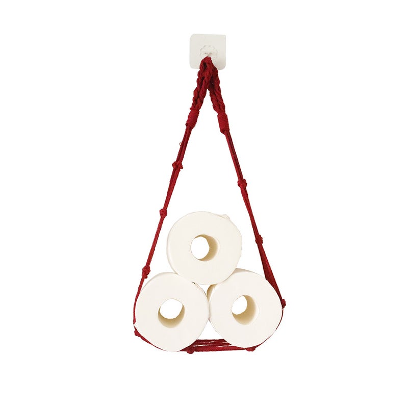 Household Toilet Paper Roll Paper Storage Hand-Woven Toilet Bathroom Cotton Rope Paper Towel Net Pocket - Image 1